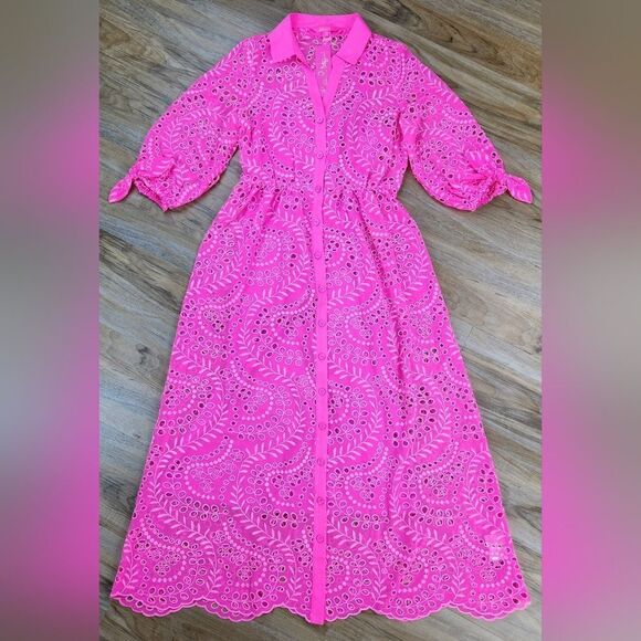 🩵NWT Lilly Pulitzer Pink Isle Amrita Swirly Fern Scalloped Eyelet Dress Size 2 - Picture 15 of 15